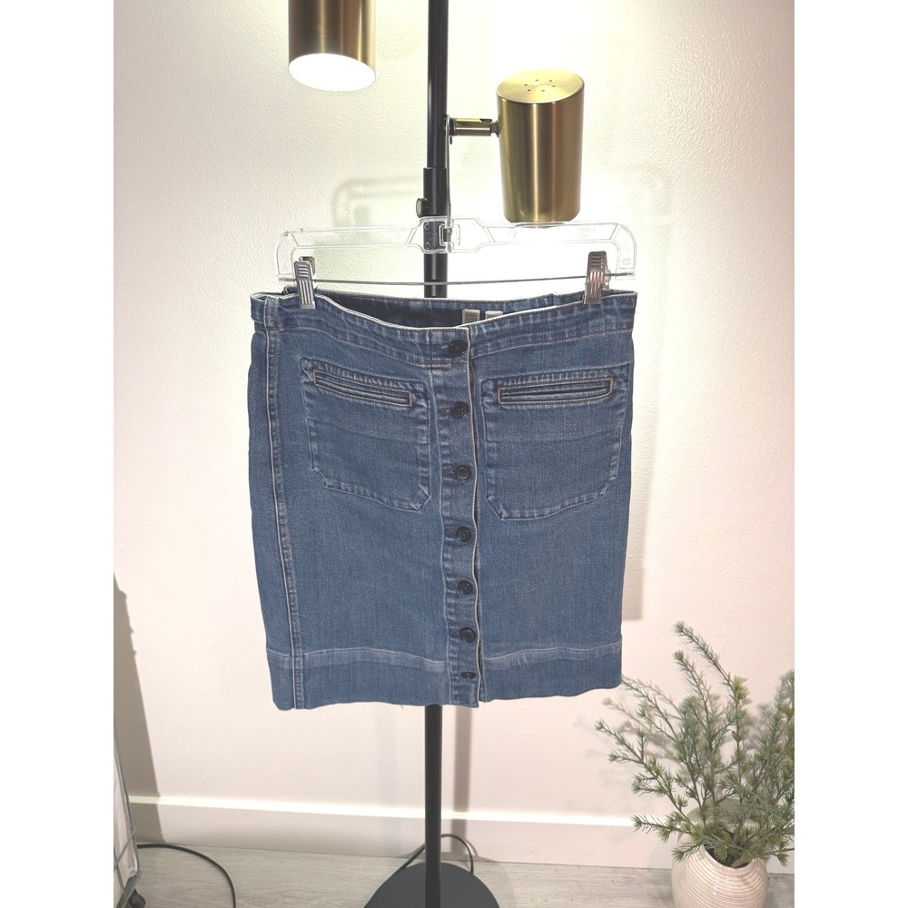 Uniqlo U Lemaire Blue Denim Button Front Mini Skirt High Waist Size 8